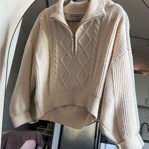 Urban Outfitters Quarter Zip Cream Cable Knit Sweater